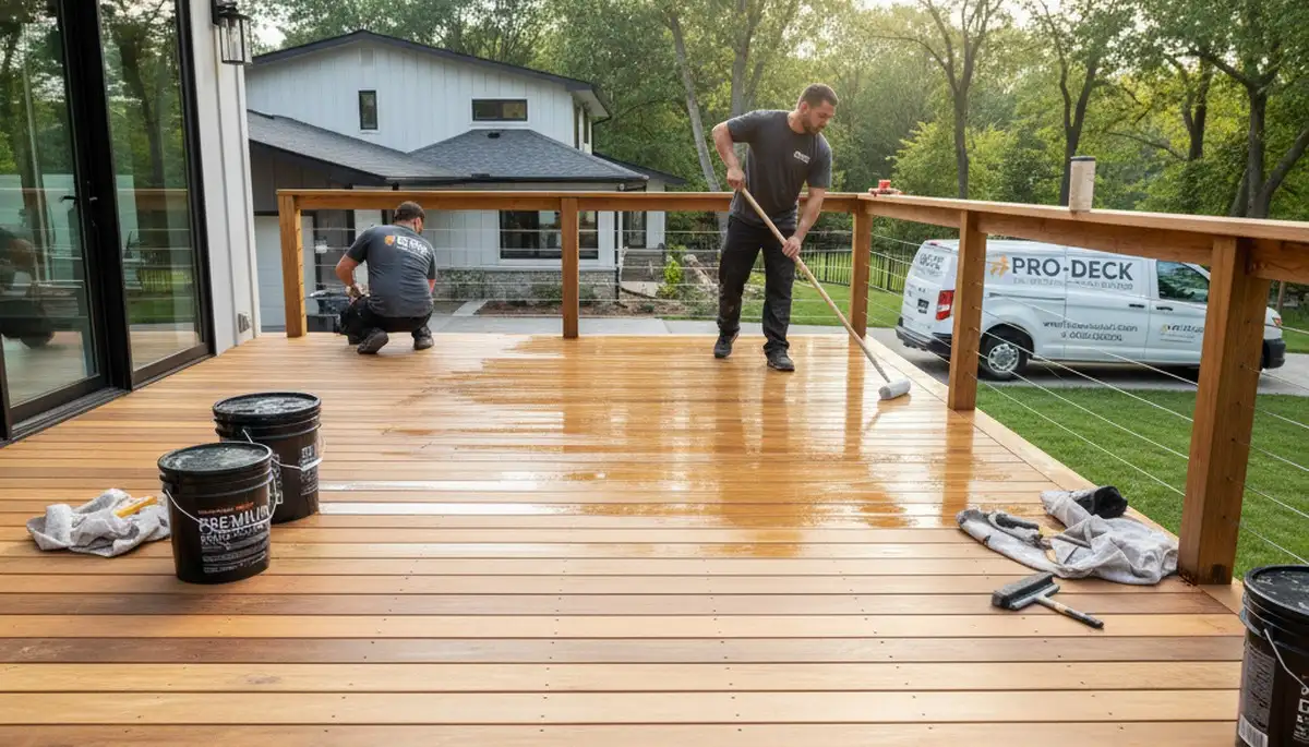 Denver, CO painter sealing a wood deck for UV and freeze-thaw protection