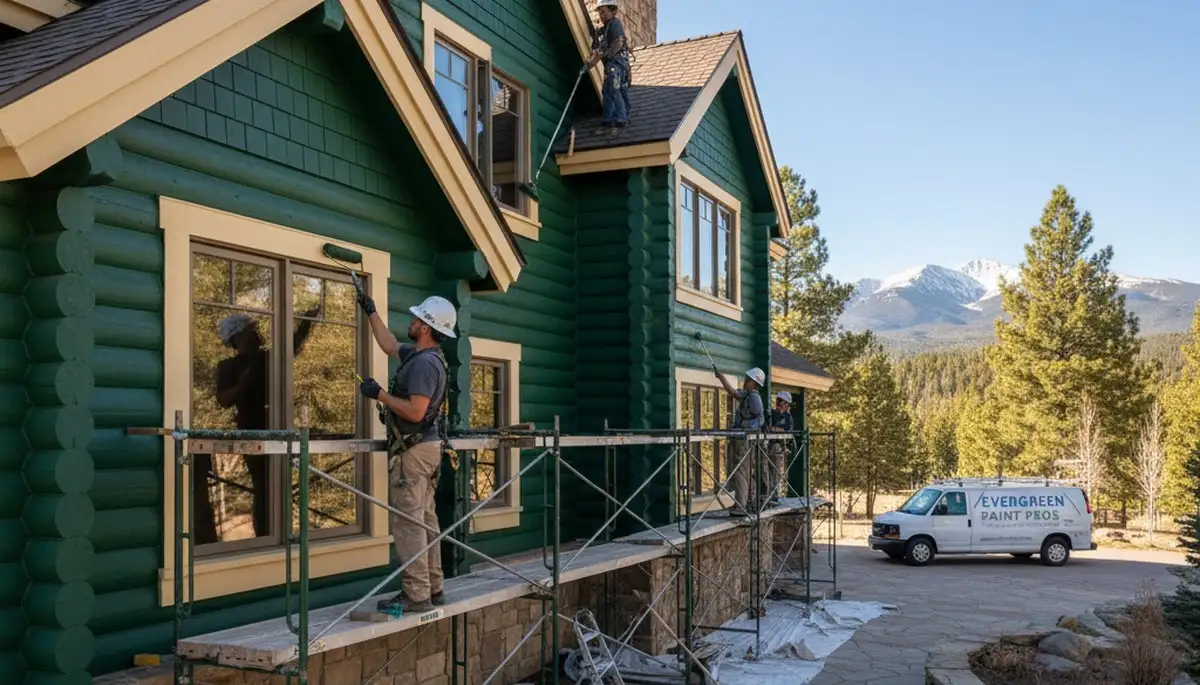 Professional painters in Denver, CO preparing a home exterior for painting service