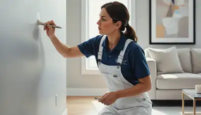 Denver, CO painter applying paint touch-ups to restore scuffs and fading on interior wall