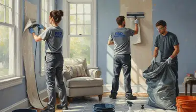 Denver painters removing wallpaper and preparing walls for a smooth finish in a home interior